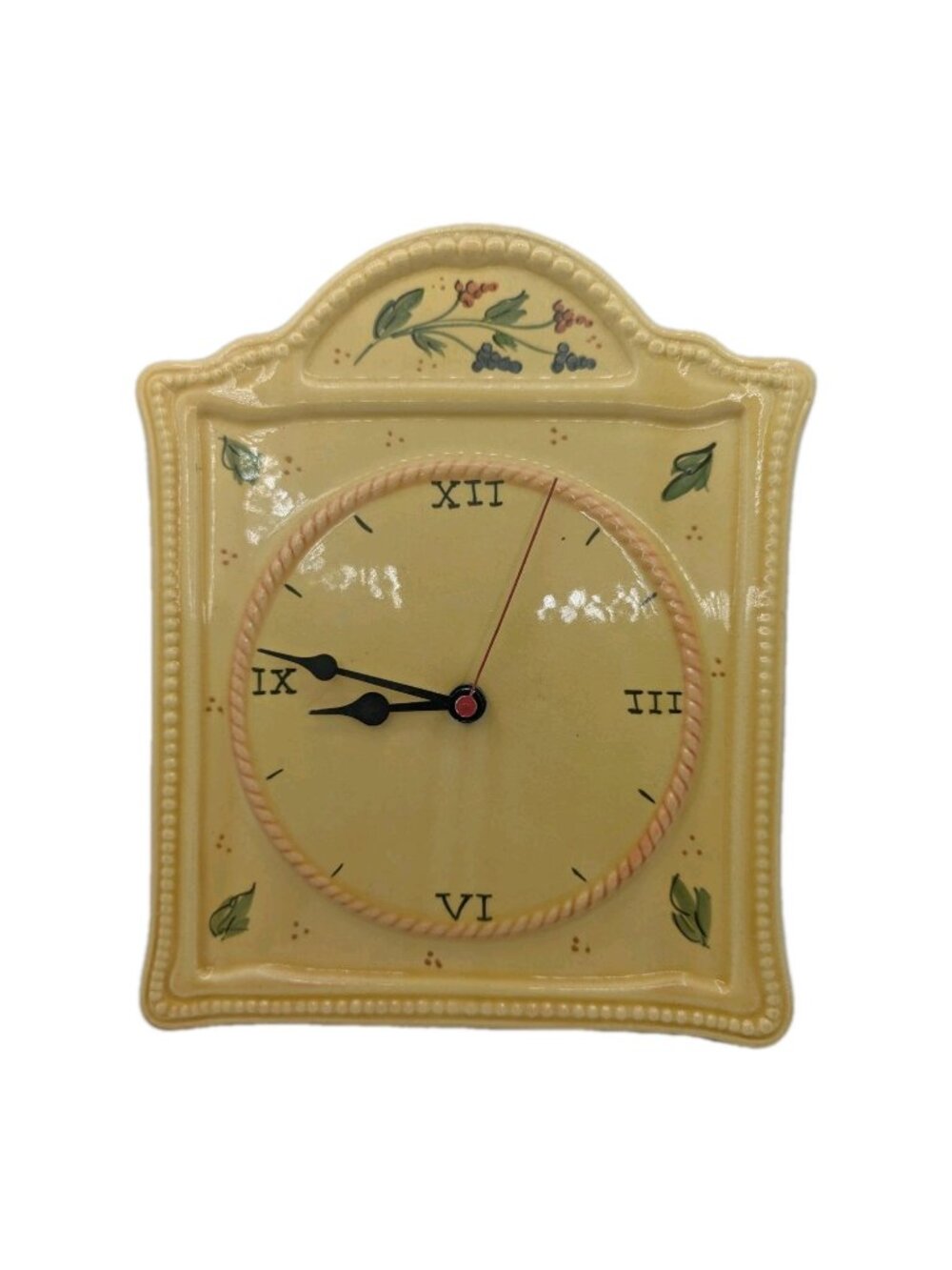 Vintage Ceramic Wall Clock Italy yellow tone Floral Country cottage core works